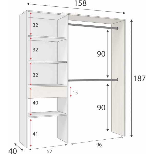 armario vestidor con estanteria 60cm 2 barras hera 1