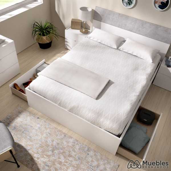 cama completa con cajones y mesitas gia blanco y cemento 5