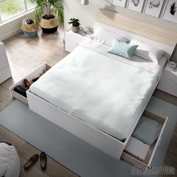 cama completa con cajones y mesitas gia blanco y roble 5