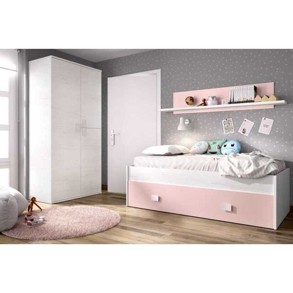 cama nido rosa con cajon y estante 1