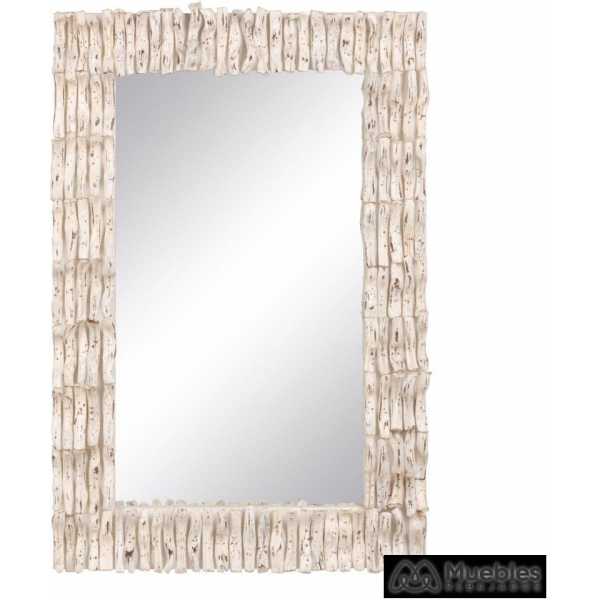 Espejo blanco rozado madera de teca 60 x 8 x 90 cm