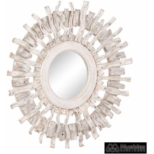 Espejo blanco rozado madera de teca 80 x 8 x 80 cm 2