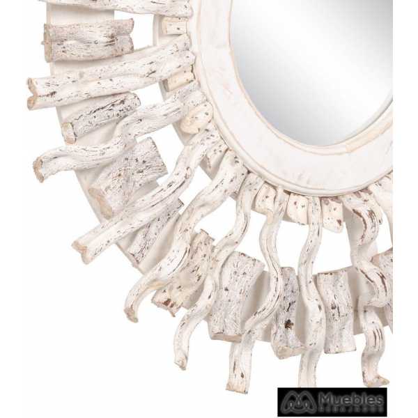 Espejo blanco rozado madera de teca 80 x 8 x 80 cm 4