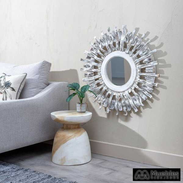 Espejo blanco rozado madera de teca 80 x 8 x 80 cm 8