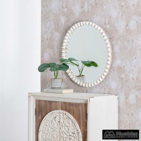Espejo pared blanco rozado madera 61 x 4 x 61 cm 7