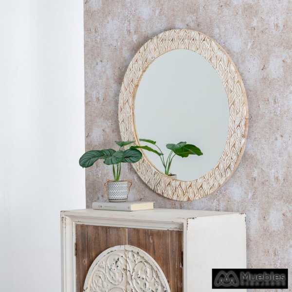 Espejo pared blanco rozado madera 76 x 2 x 76 cm 7