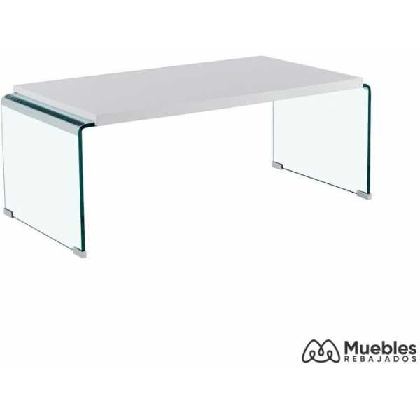 mesa ariston baja lacada blanca cristal 110x55 cms