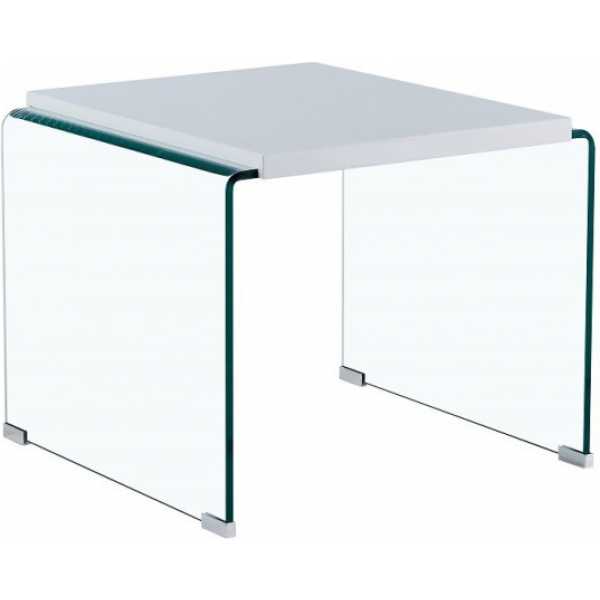 mesa ariston baja lacada blanca cristal 60 x 63 cms