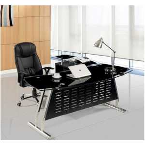 mesa de oficina evian oval mueble a izquierda cristal 160x80 cms
