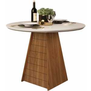 mesa fler madera cristal roble y blanco roto 1035 cms de diametro