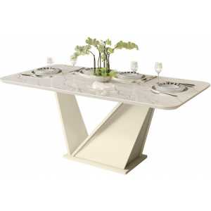 mesa freda m madera blanco roto y marmol 180x90 cms