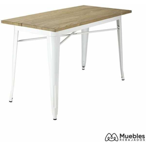 mesa tol acero blanca madera 120x80 cms