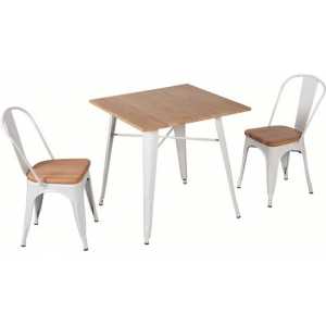 mesa tol acero blanca madera 80x80 cms