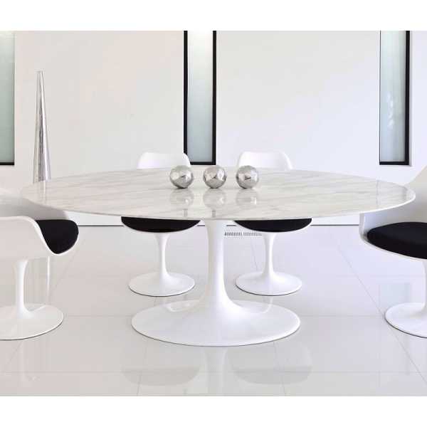 mesa tul oval fibra de vidrio marmol blanco 180x108 cms