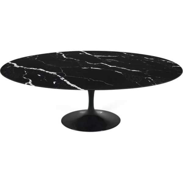 mesa tul oval fibra de vidrio marmol negro 180x108 cms