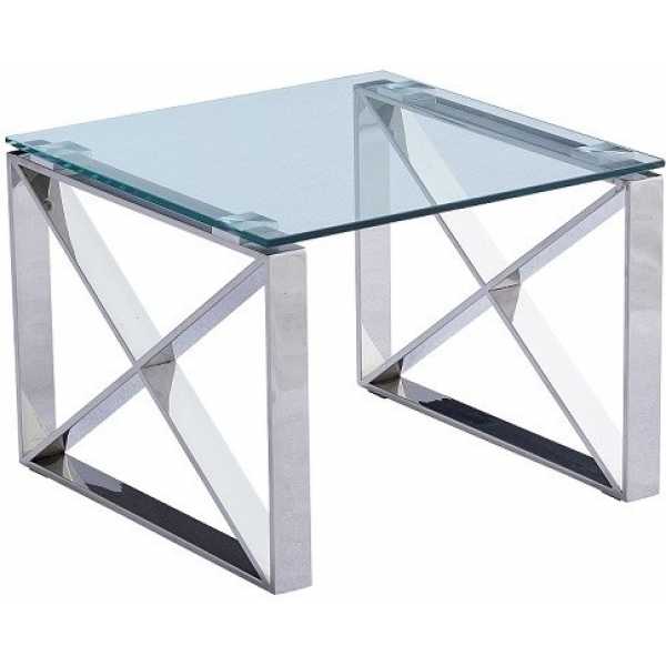 mesa venus baja acero inoxidable cristal 55x55 cms
