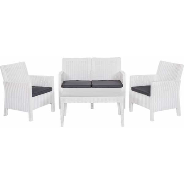 set adriatico 2 sillones sofa 2 plazas mesa polipropileno blanco cojines incluidos