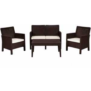 set adriatico 2 sillones sofa 2 plazas mesa polipropileno chocolate cojines incluidos