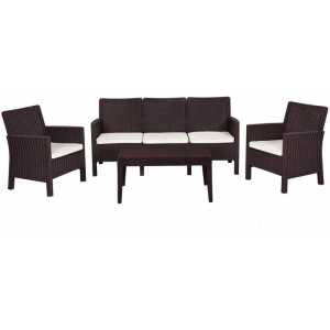 set adriatico 2 sillones sofa 3 plazas mesa polipropileno chocolate cojines incluidos