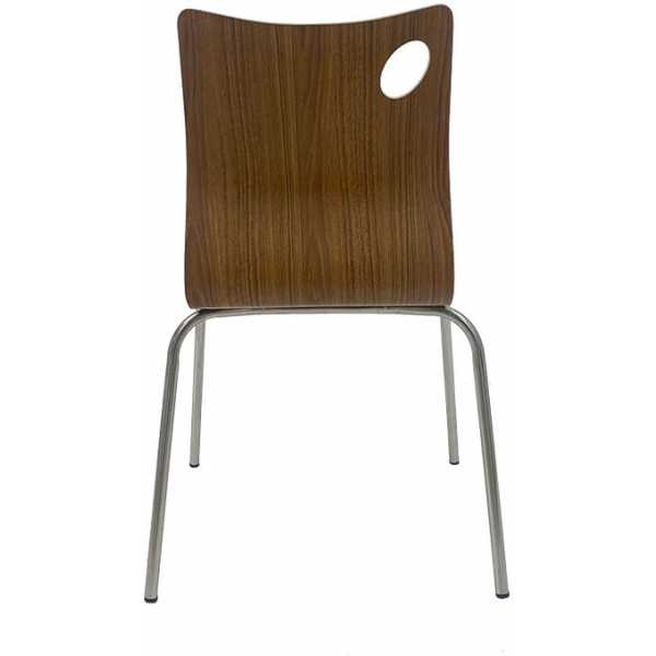 silla amelie apilable acero inoxidable asiento laminado hpl color nogal 3