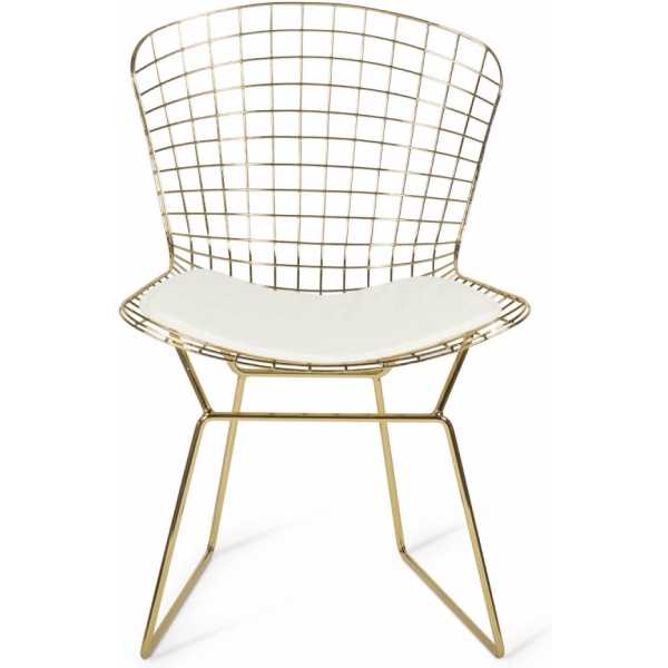 silla bertoia oro asiento blanco
