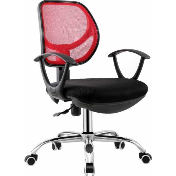 silla de oficina mirafiori brazos malla roja y tejido negro