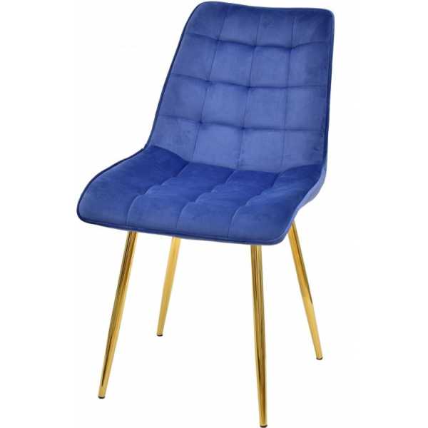 silla gilda metal dorado tejido velvet azul