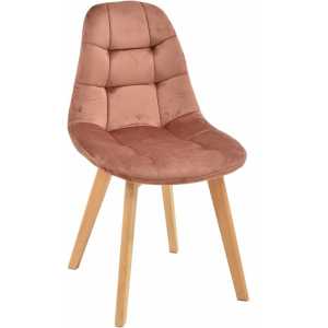 silla lorena madera tapizada velvet rosa coral