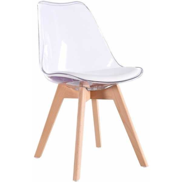silla torre 4p madera transparente cojin blanco