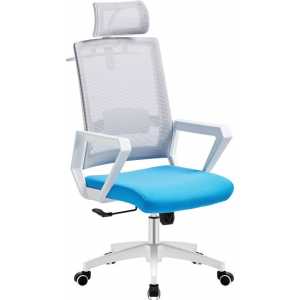 sillon de oficina aston blanco malla gris tejido azul claro