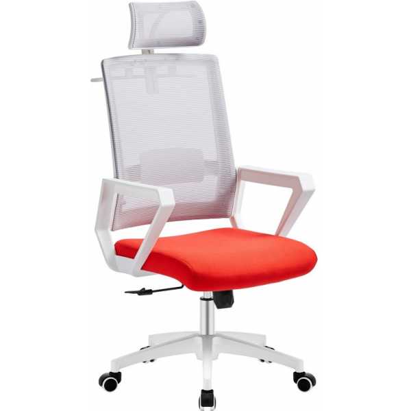 sillon de oficina aston blanco malla gris tejido rojo