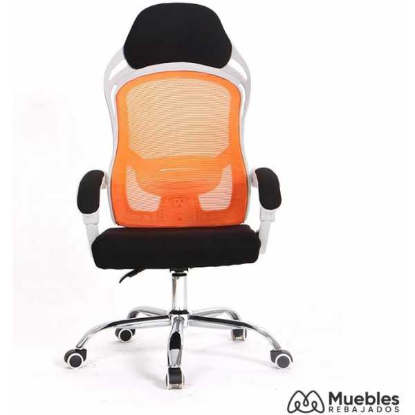 sillon de oficina linz blanco alto gas sincro malla naranja tejido negro 1
