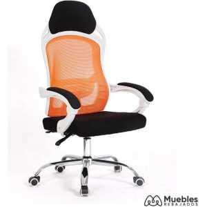 sillon de oficina linz blanco alto gas sincro malla naranja tejido negro