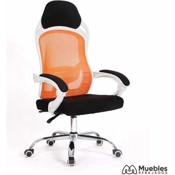 sillon de oficina linz blanco alto gas sincro malla naranja tejido negro